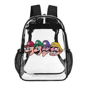 Mario Luigi Wario Waluigi Transparent Backpack 17 Inch
