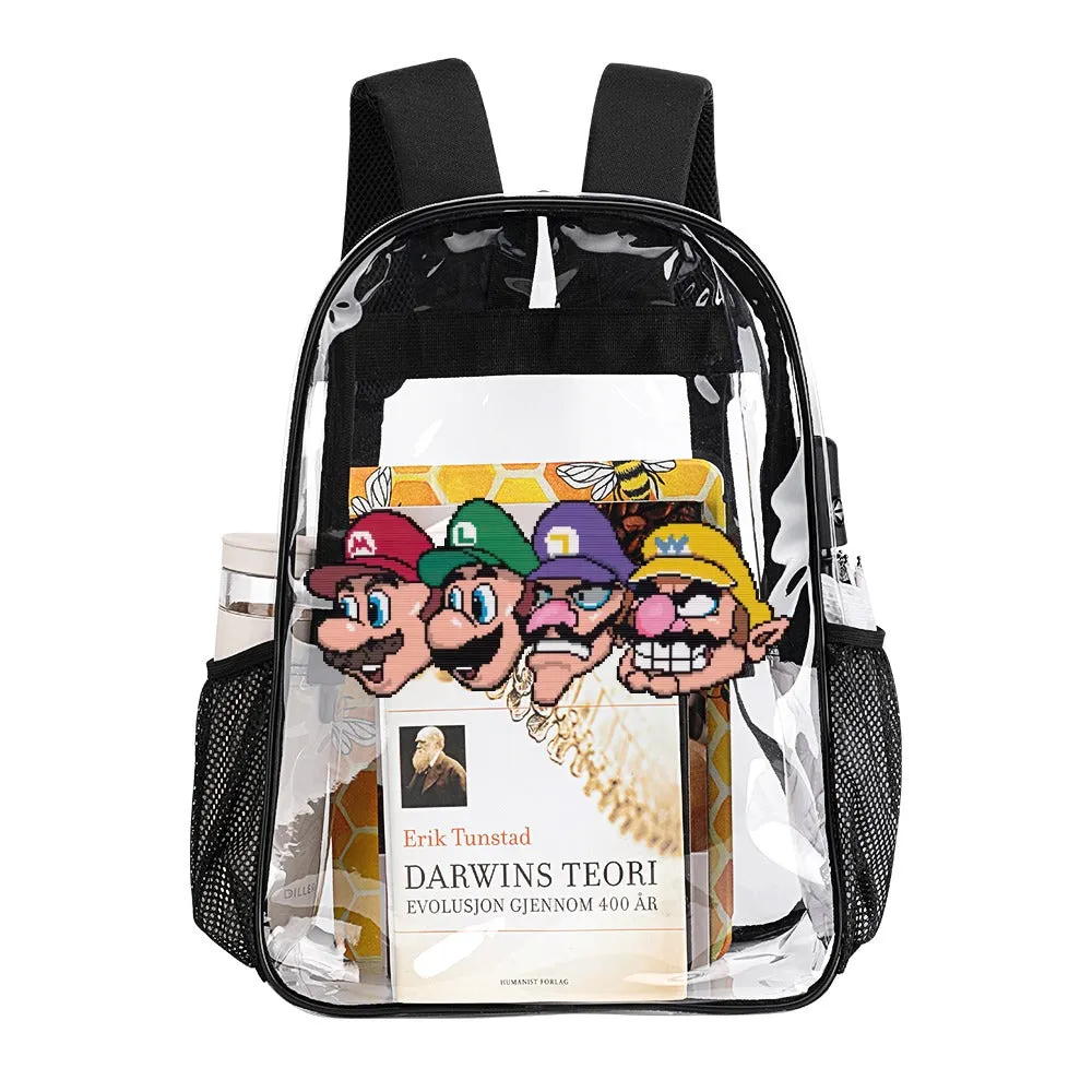 Mario Luigi Wario Waluigi Transparent Backpack 17 Inch