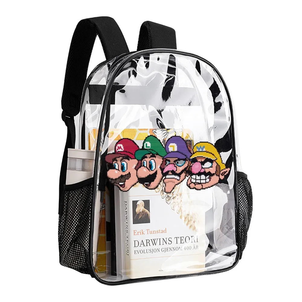 Mario Luigi Wario Waluigi Transparent Backpack 17 Inch