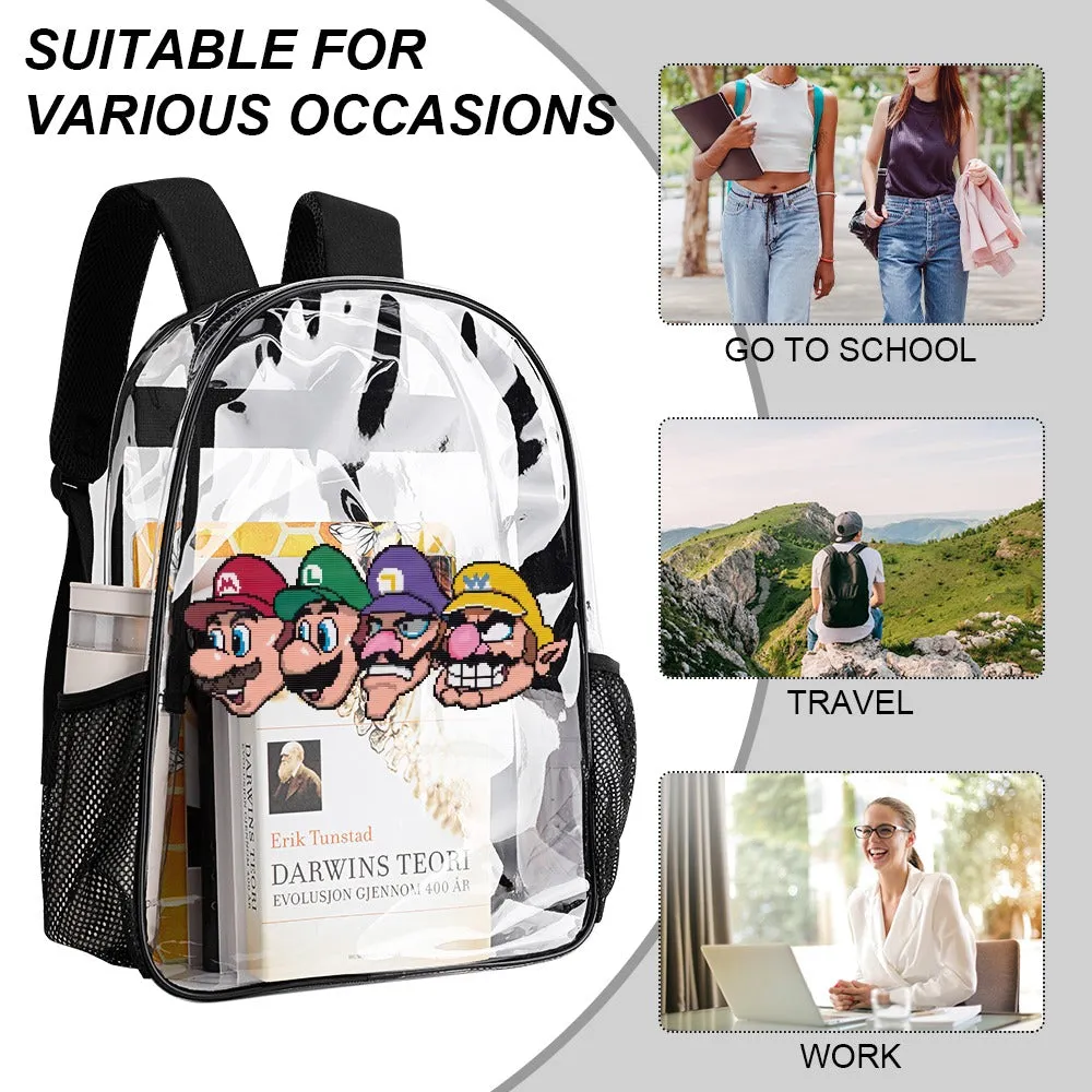 Mario Luigi Wario Waluigi Transparent Backpack 17 Inch