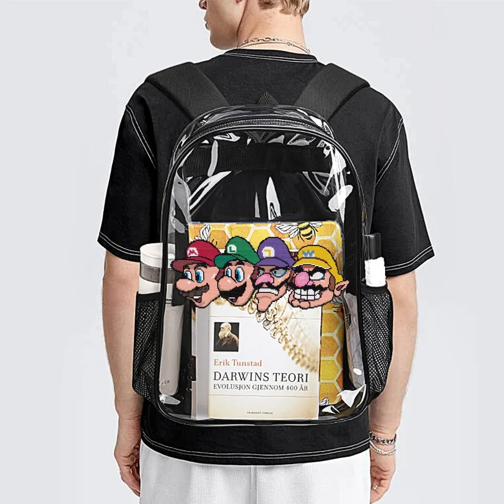 Mario Luigi Wario Waluigi Transparent Backpack 17 Inch
