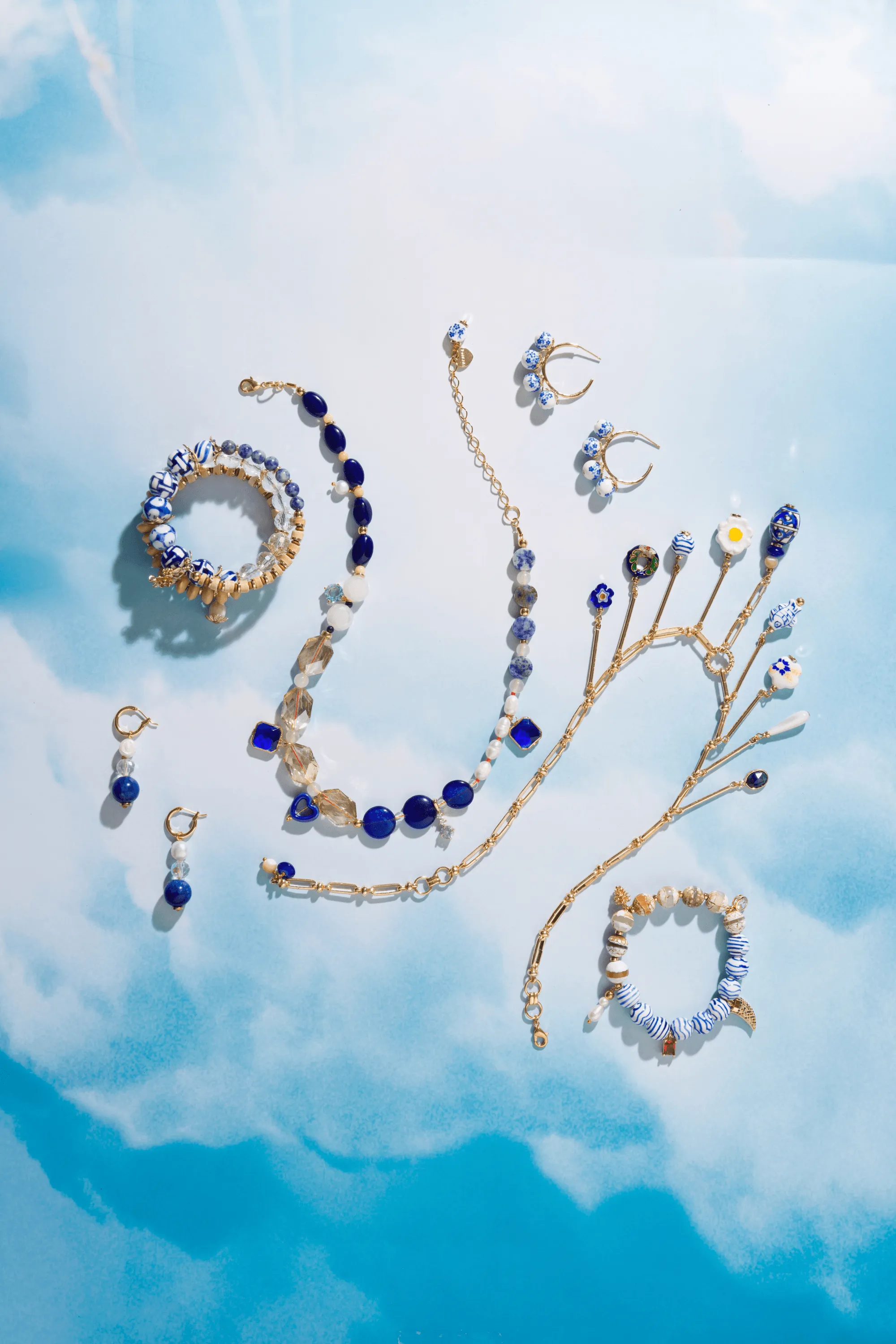 Marsha Blue White Bead Earrings