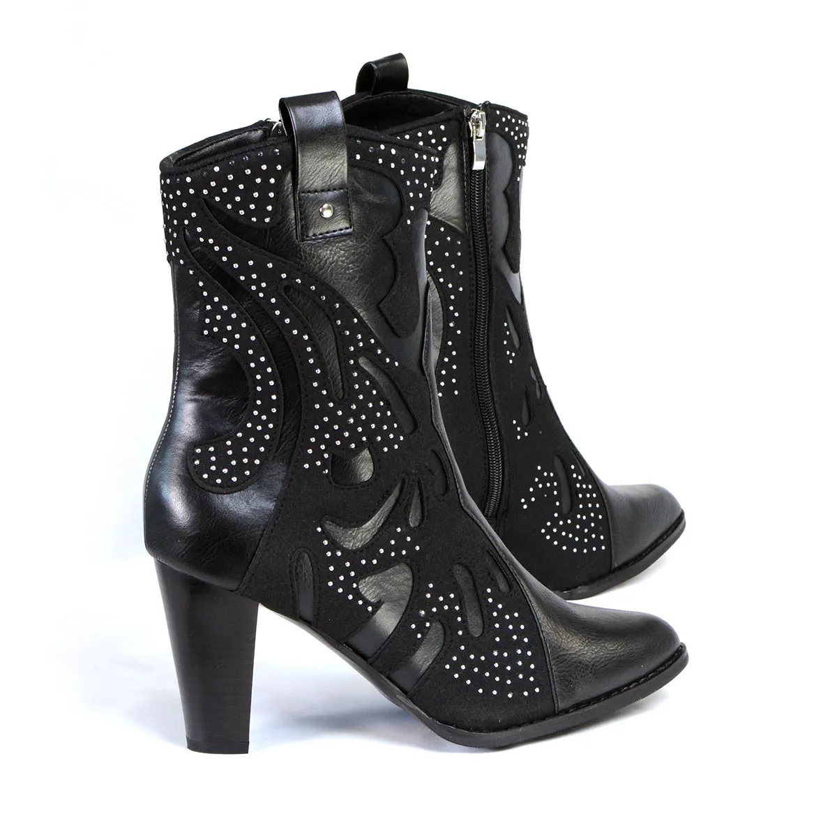 MBL9429 Women's Black Western Style Boots with Studded Bling