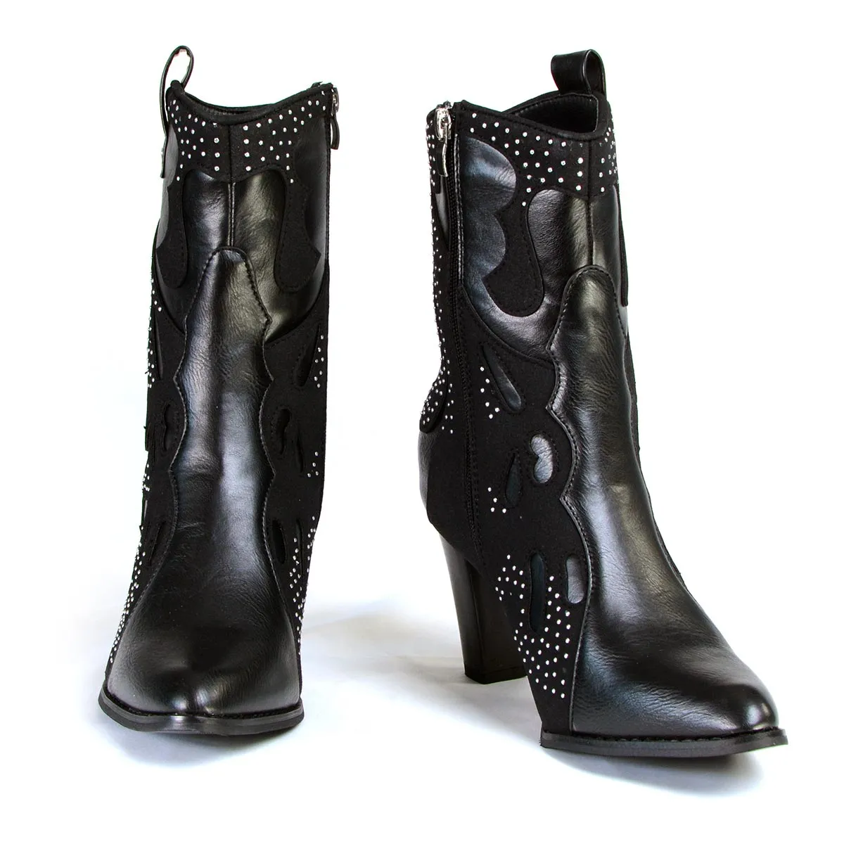 MBL9429 Women's Black Western Style Boots with Studded Bling