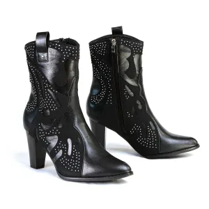 MBL9429 Women's Black Western Style Boots with Studded Bling