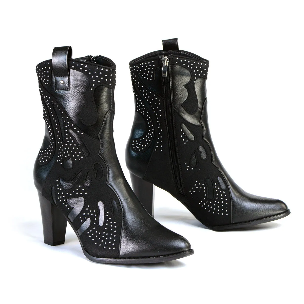 MBL9429 Women's Black Western Style Boots with Studded Bling