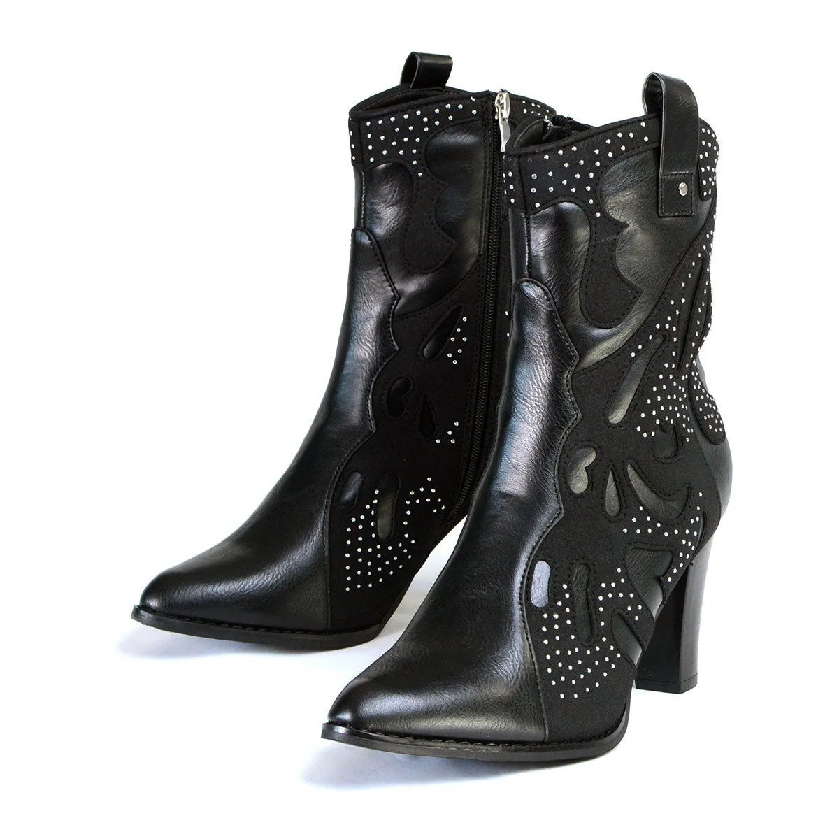 MBL9429 Women's Black Western Style Boots with Studded Bling