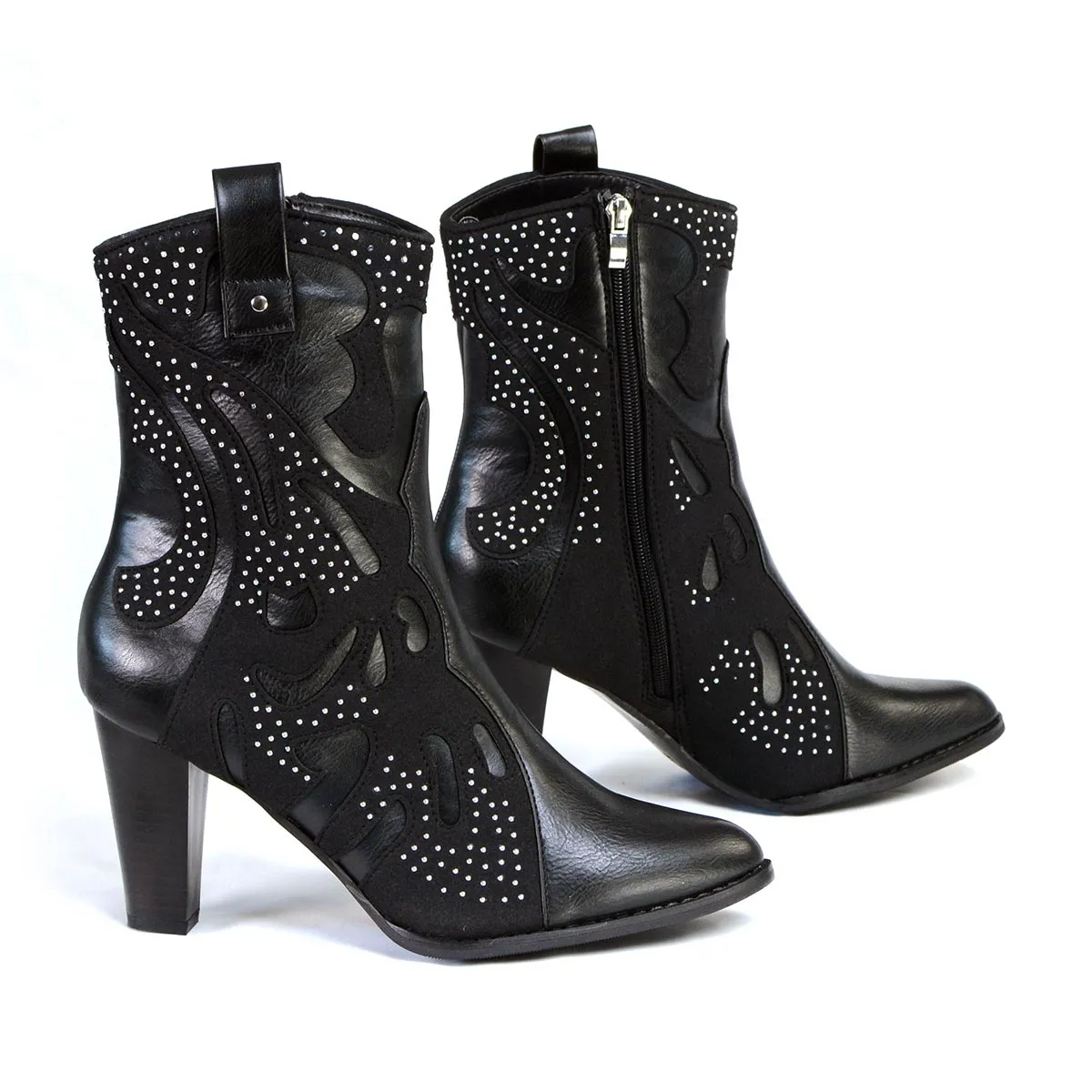 MBL9429 Women's Black Western Style Boots with Studded Bling