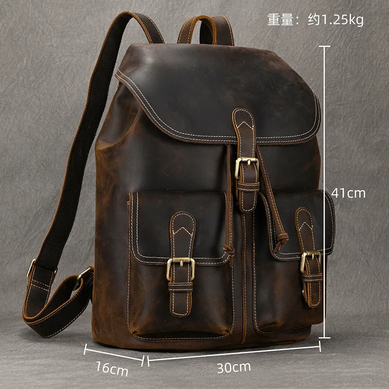Mens Leather Backpack 15 Inch Leather Laptop Backpack Retro Travel Backpack For Mens School Backpack