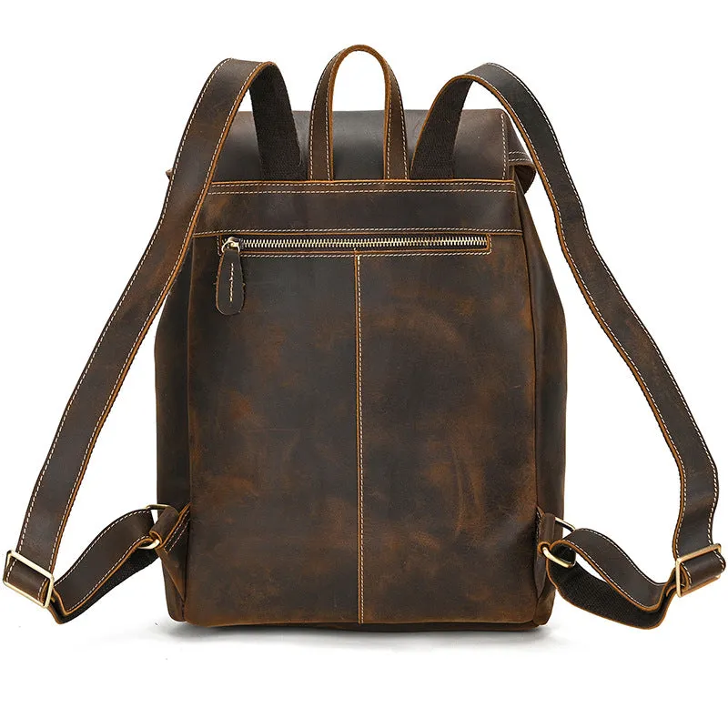 Mens Leather Backpack 15 Inch Leather Laptop Backpack Retro Travel Backpack For Mens School Backpack