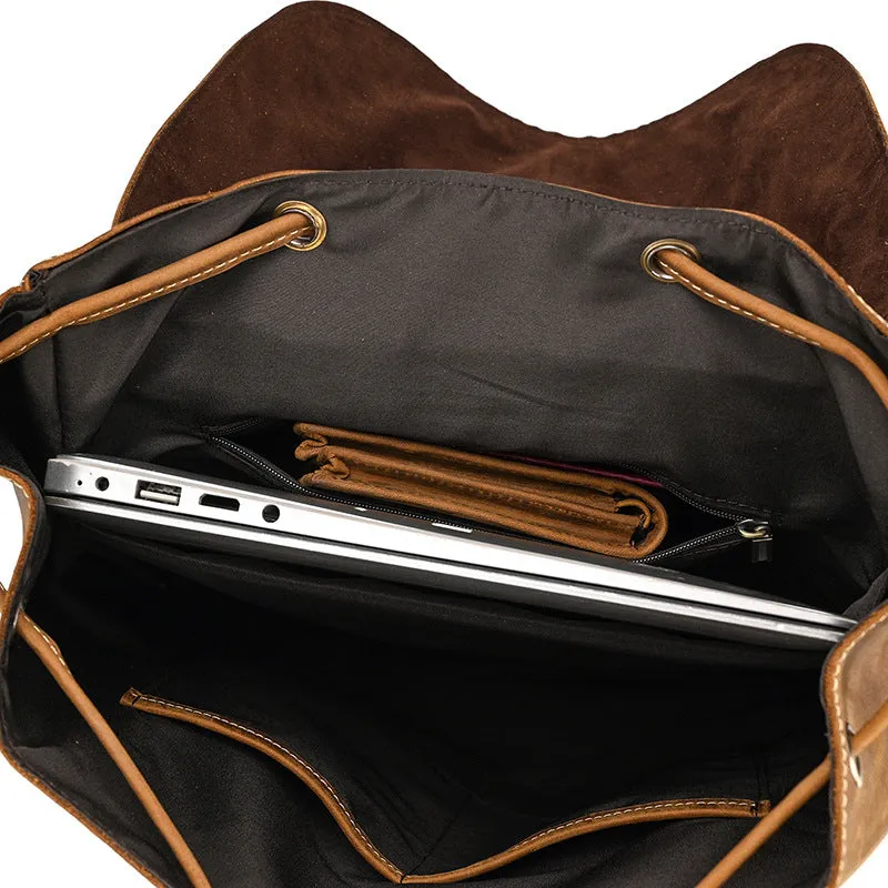Mens Leather Backpack 15 Inch Leather Laptop Backpack Retro Travel Backpack For Mens School Backpack