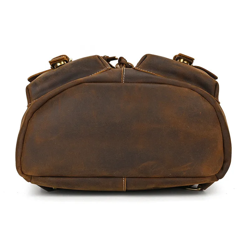 Mens Leather Backpack 15 Inch Leather Laptop Backpack Retro Travel Backpack For Mens School Backpack