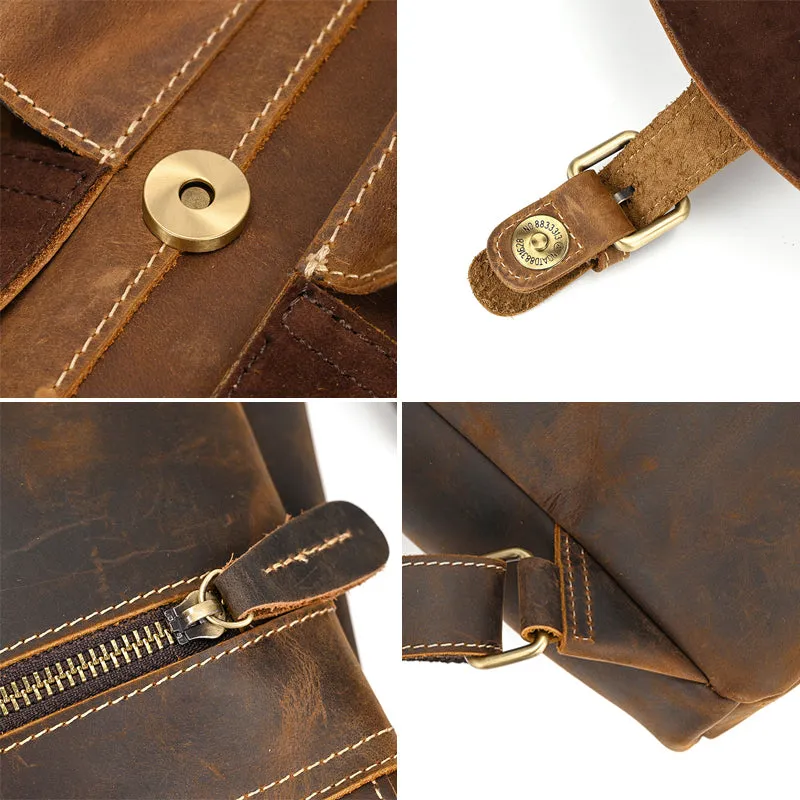 Mens Leather Backpack 15 Inch Leather Laptop Backpack Retro Travel Backpack For Mens School Backpack