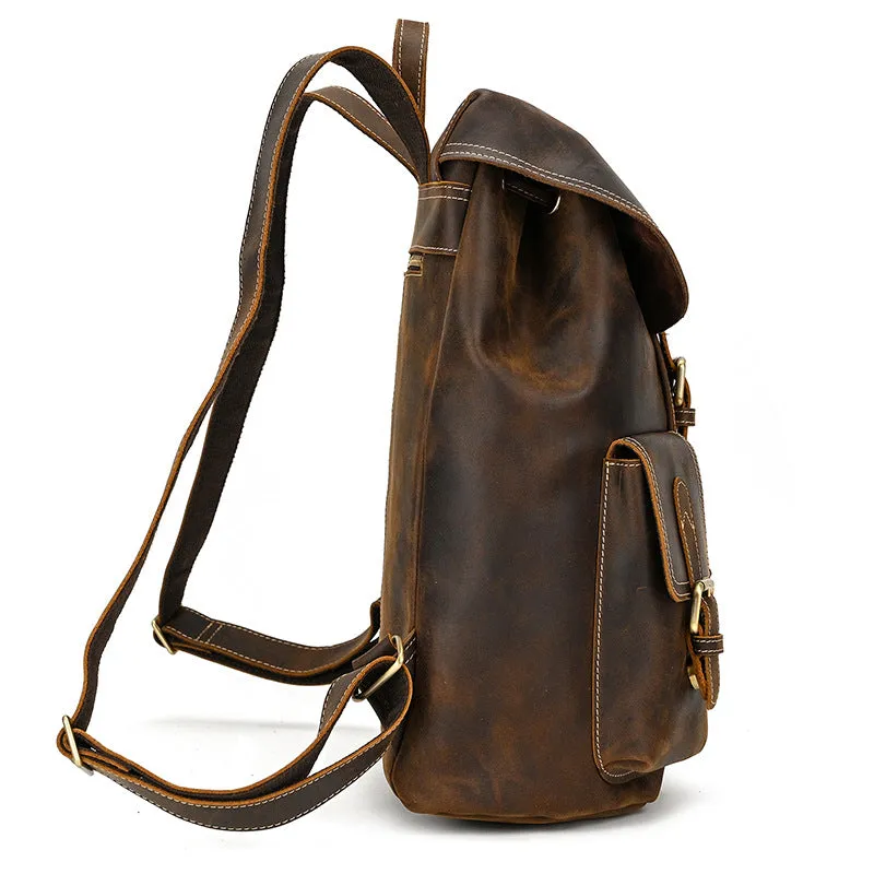 Mens Leather Backpack 15 Inch Leather Laptop Backpack Retro Travel Backpack For Mens School Backpack
