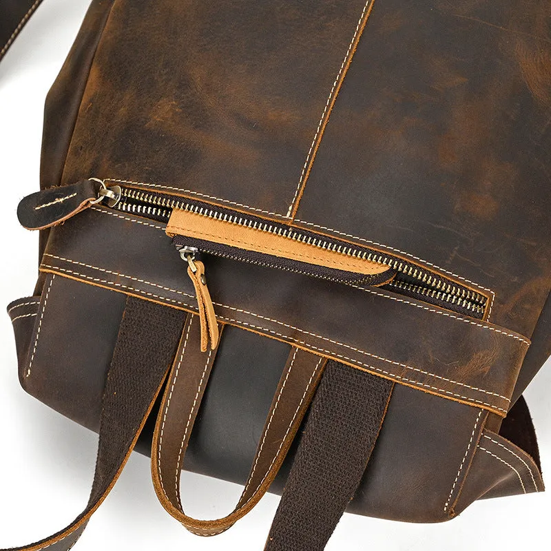 Mens Leather Backpack 15 Inch Leather Laptop Backpack Retro Travel Backpack For Mens School Backpack