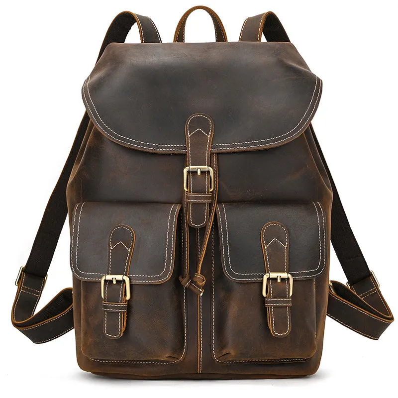 Mens Leather Backpack 15 Inch Leather Laptop Backpack Retro Travel Backpack For Mens School Backpack