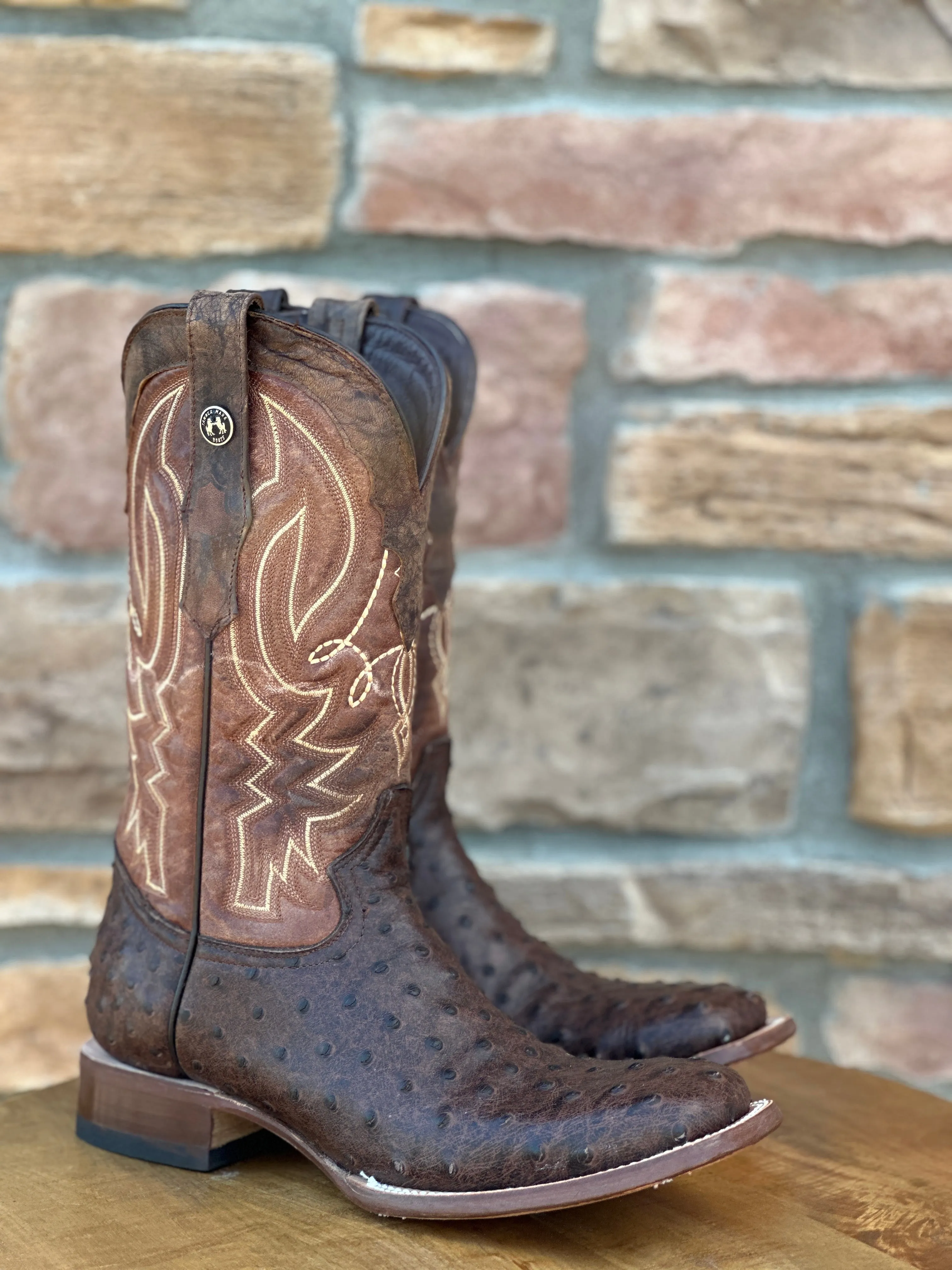 Men's Tanner Mark Brown Ostrich Print Boots