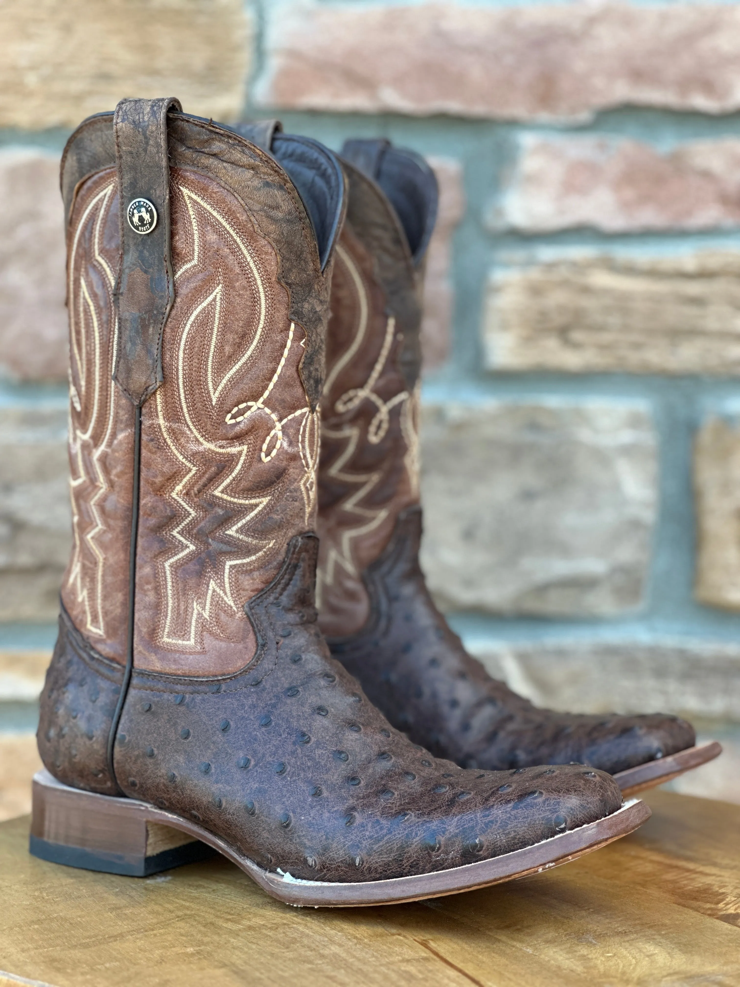 Men's Tanner Mark Brown Ostrich Print Boots