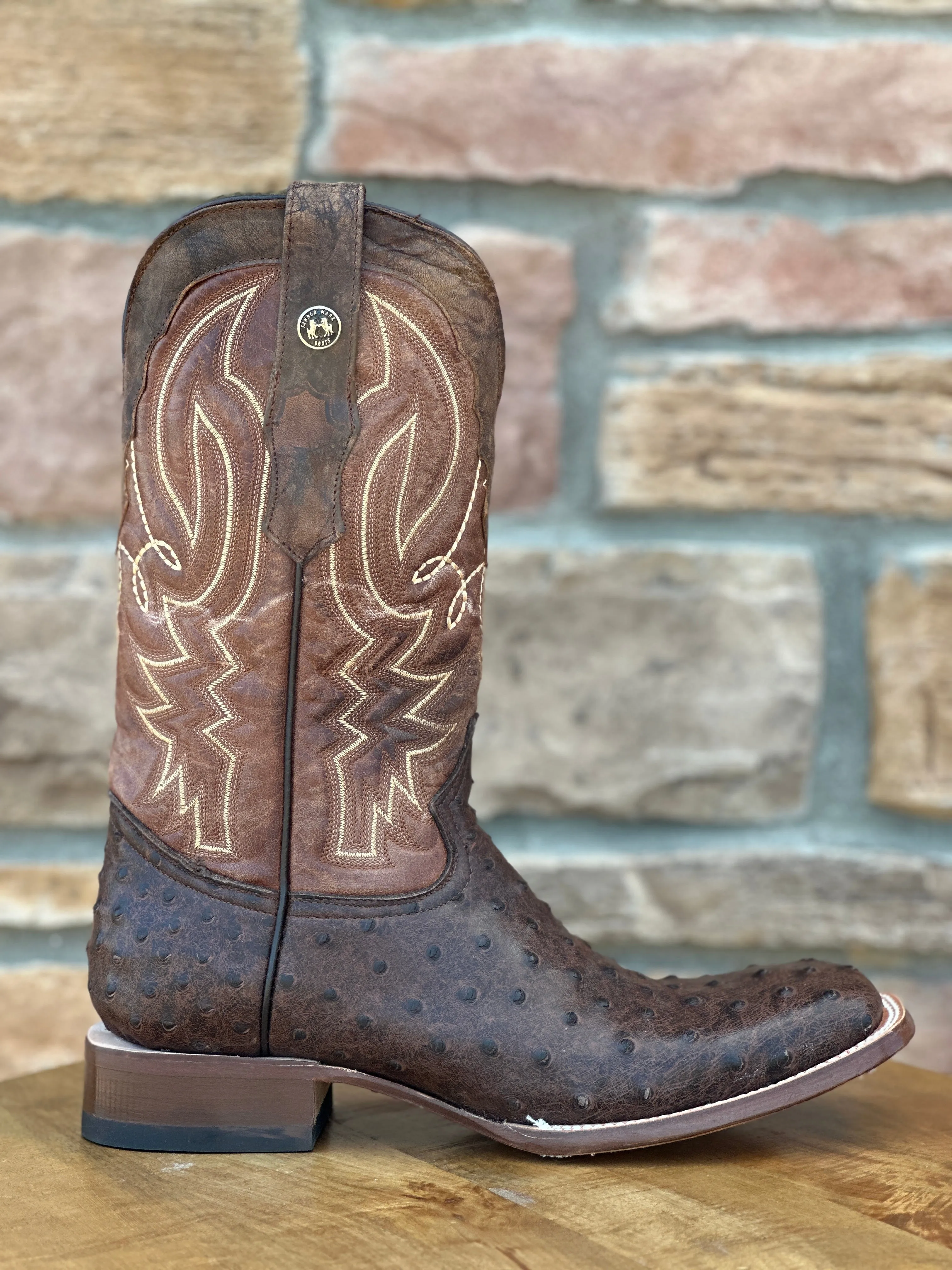 Men's Tanner Mark Brown Ostrich Print Boots