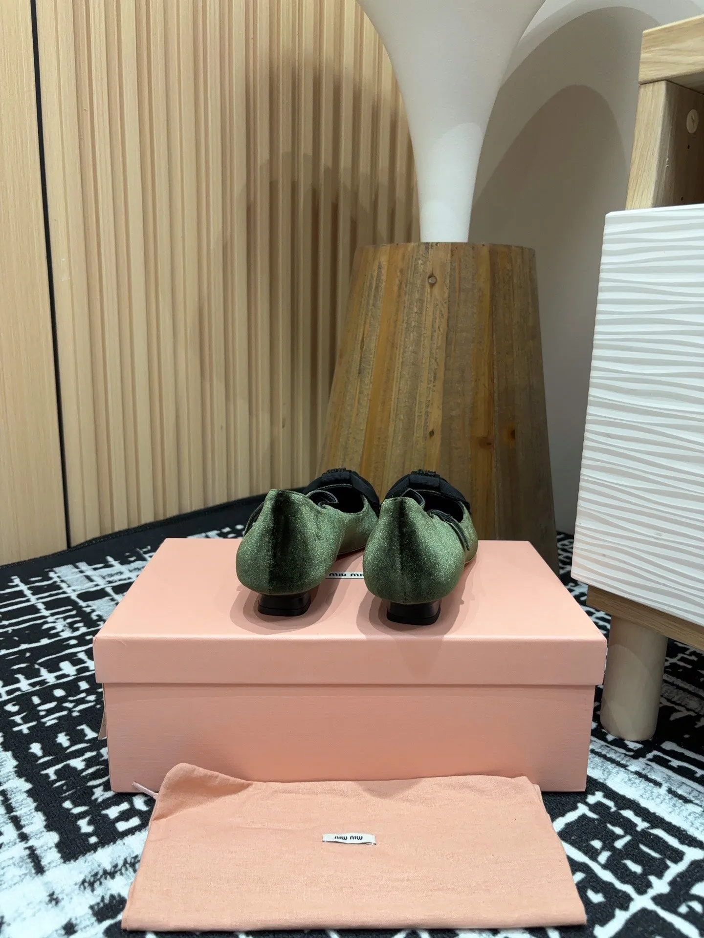 Miu Ballet Flat Dark Green And Black Velvet