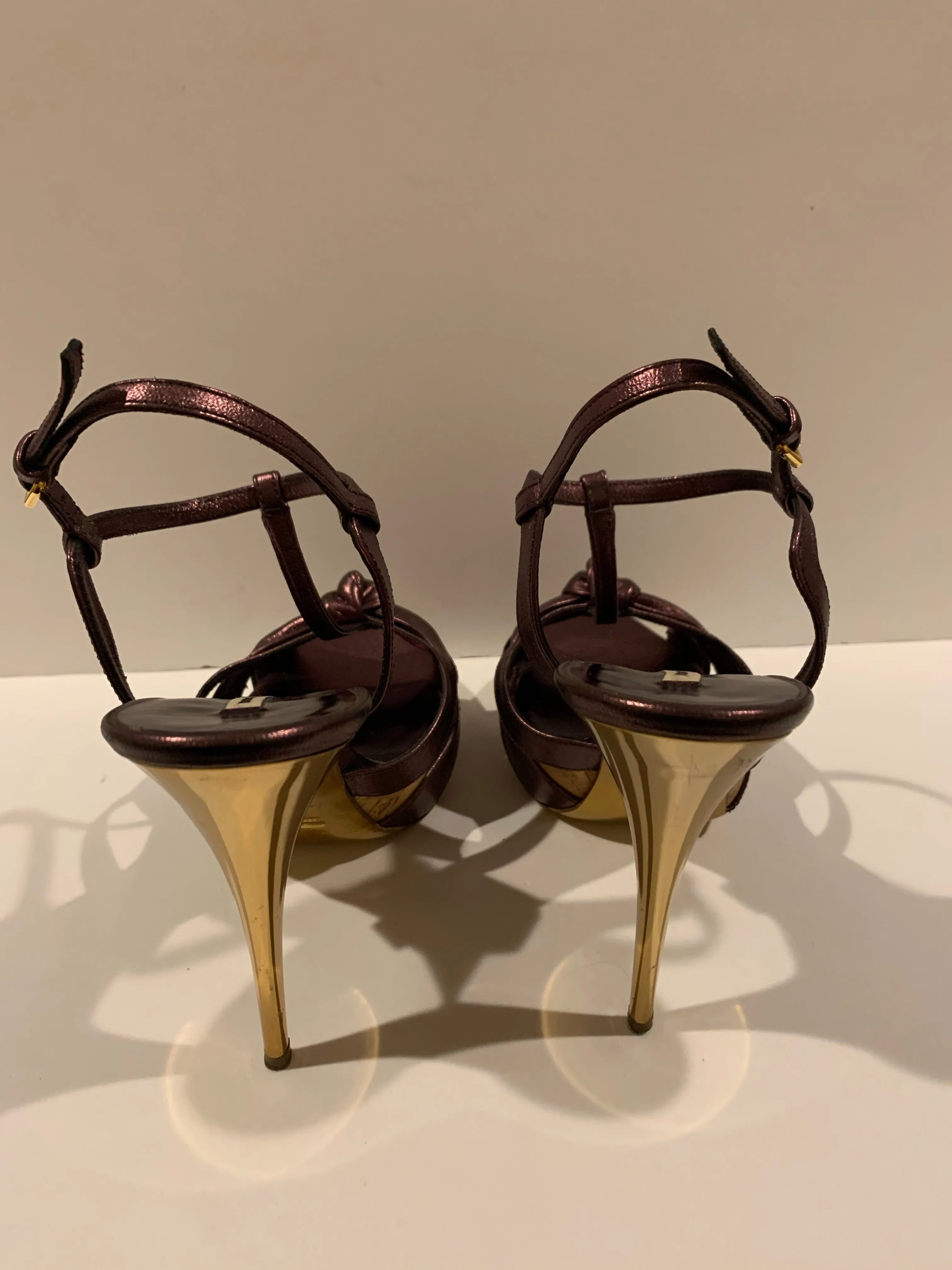 Miu Miu metallic platform ankle strap heels 38.5