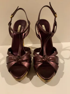 Miu Miu metallic platform ankle strap heels 38.5