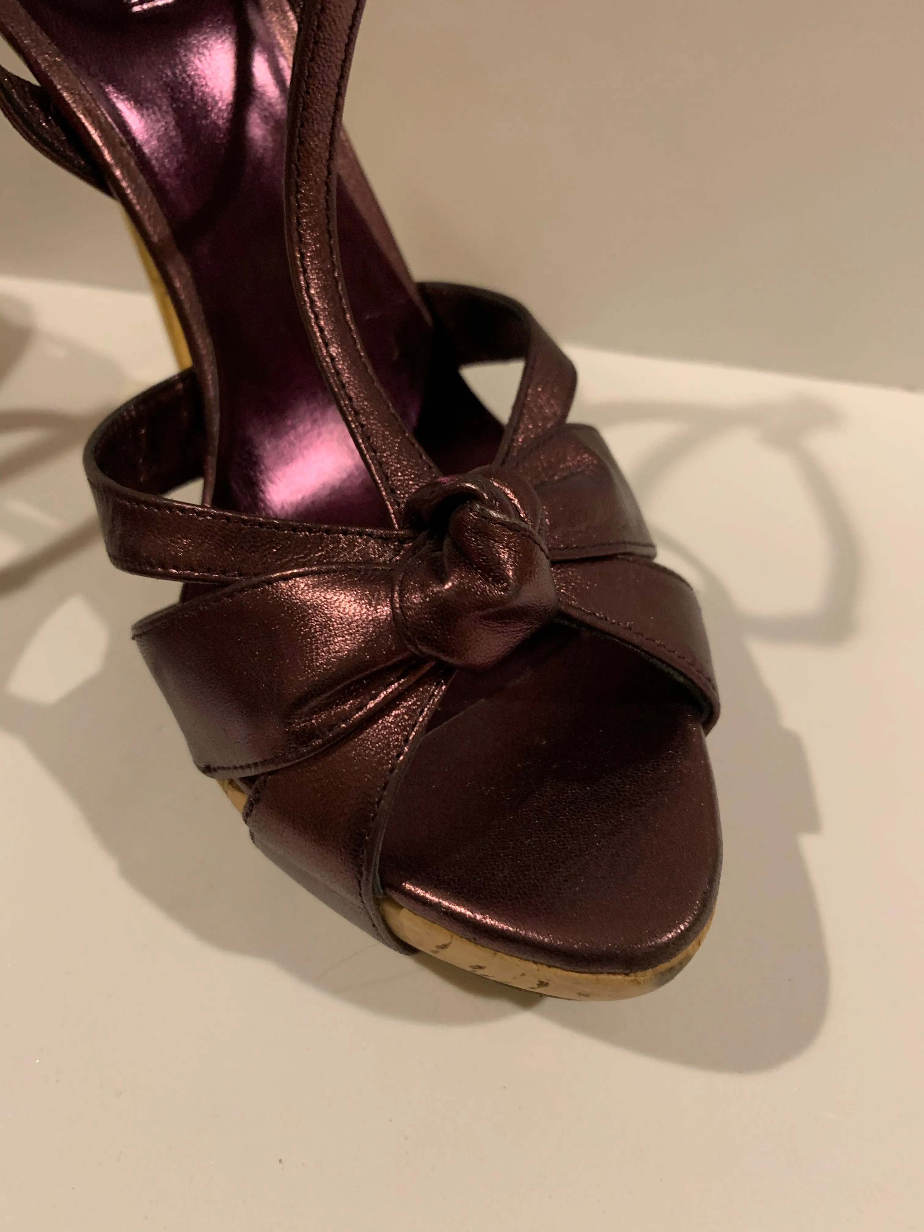 Miu Miu metallic platform ankle strap heels 38.5