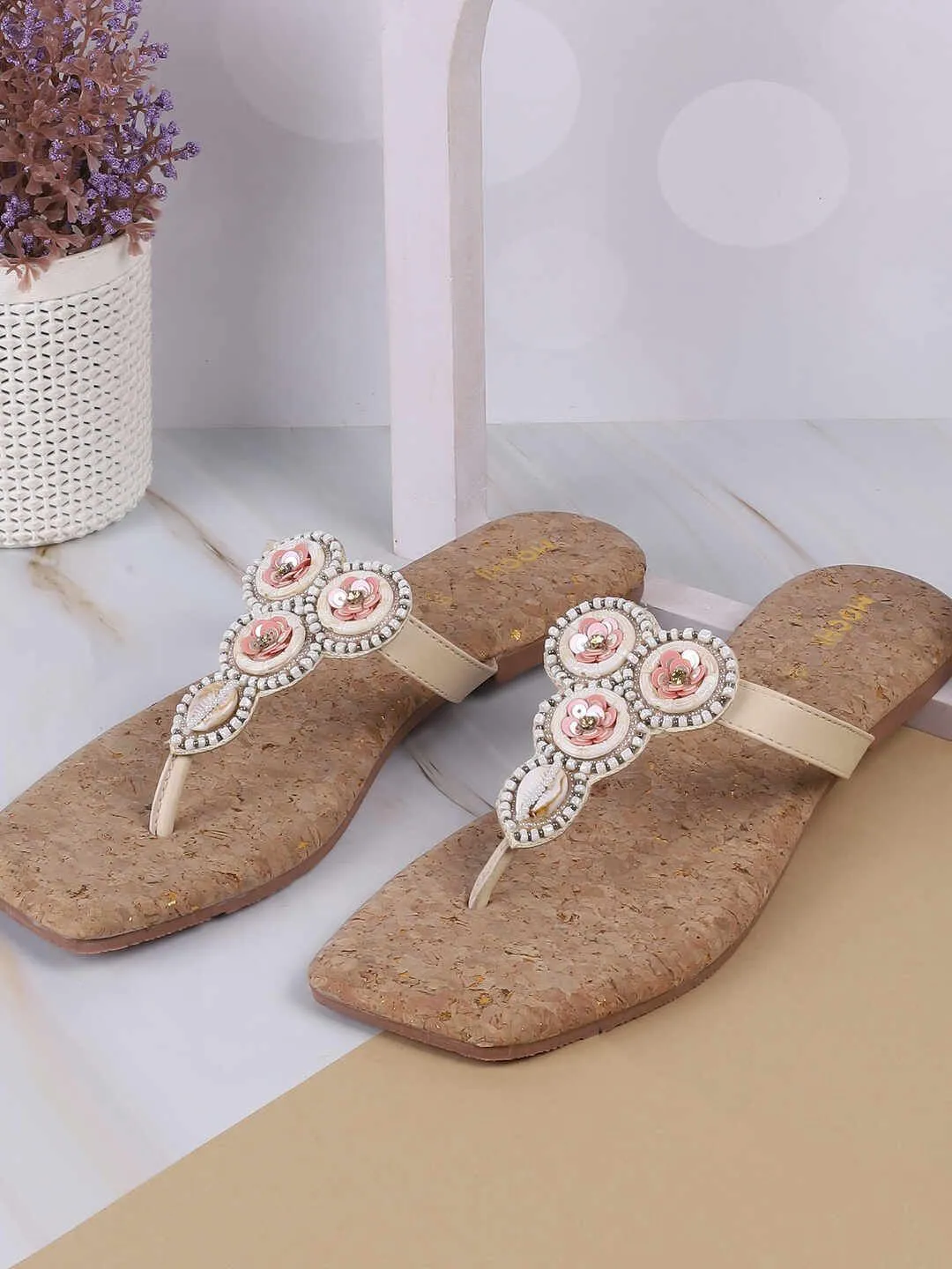 Mochi Women Open Toe Slip-On Flats