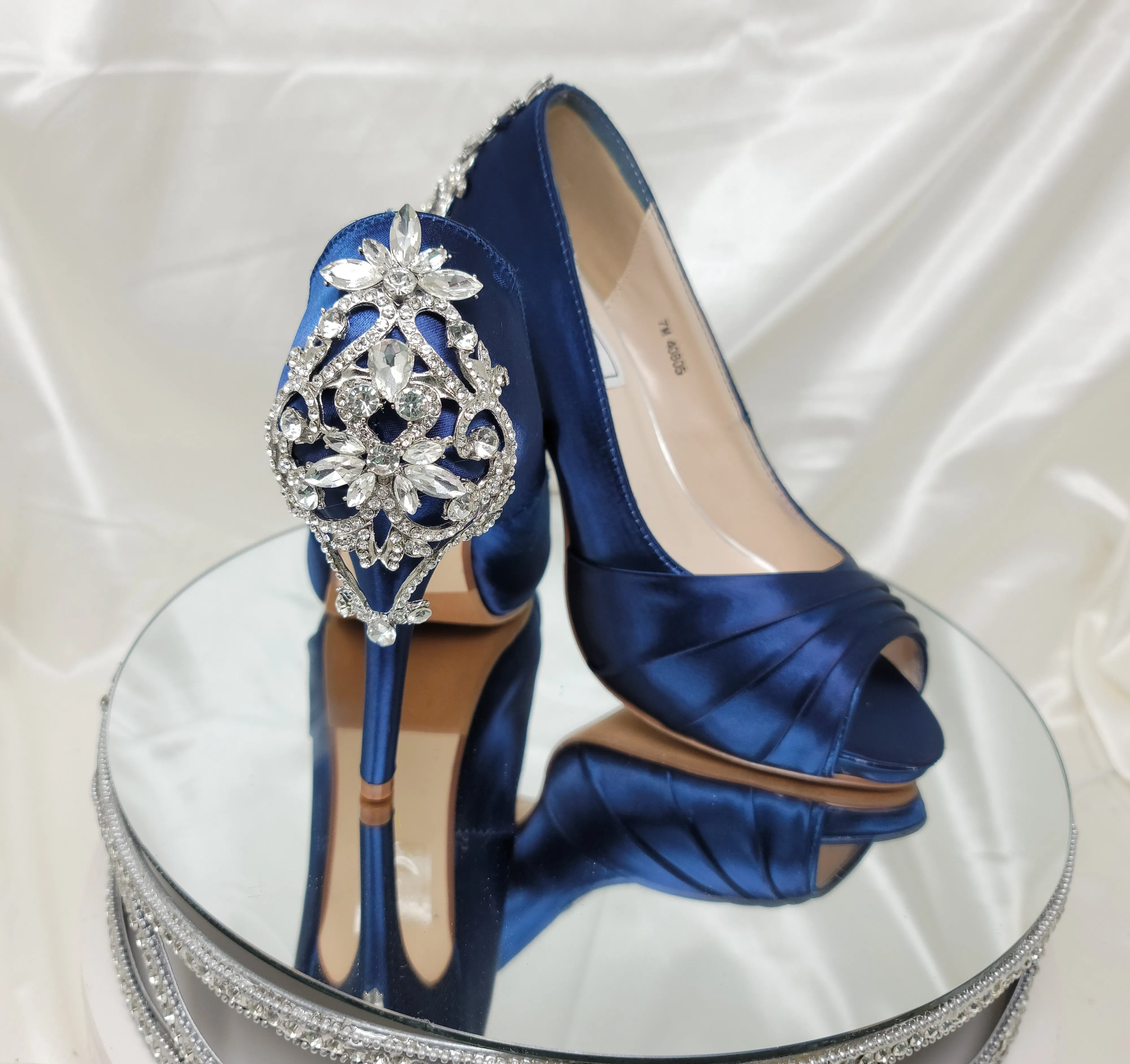 Navy Blue Wedding Shoes with Crystal Back Design