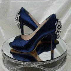 Navy Blue Wedding Shoes with Crystal Back Design
