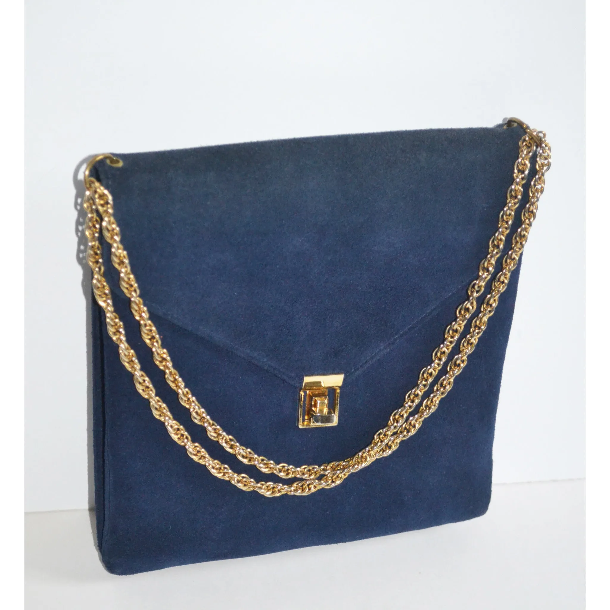 Navy Suede Gold Chain Purse