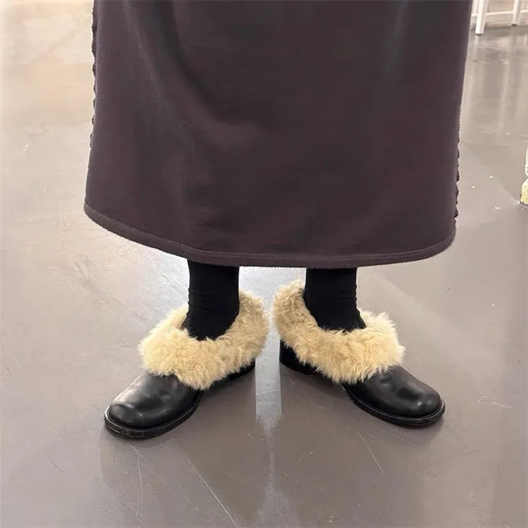 NEW & INSTOCK - Korean Style Leather Fluffy Loafers Shoes