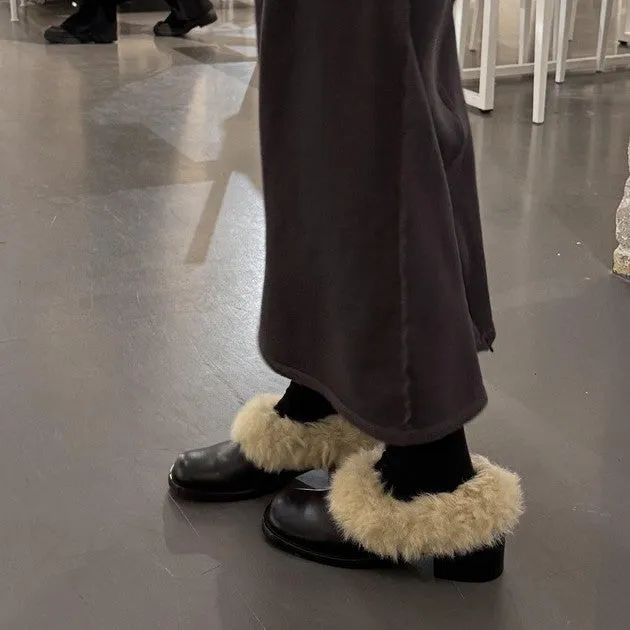 NEW & INSTOCK - Korean Style Leather Fluffy Loafers Shoes
