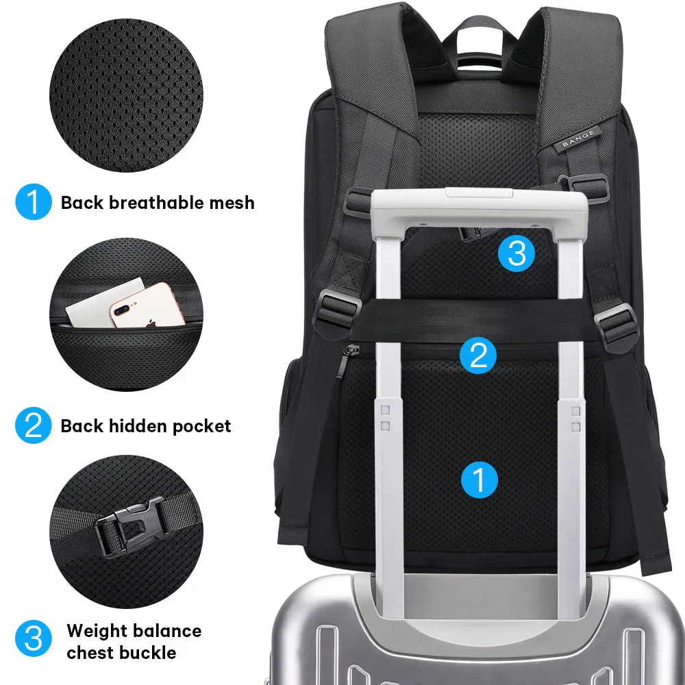 NEW BANGE 1.56Inch Laptop Backpack for Men，Business Travelling Backpacks with USB Charger Port,Weekender Carry-On Luggage Backpack