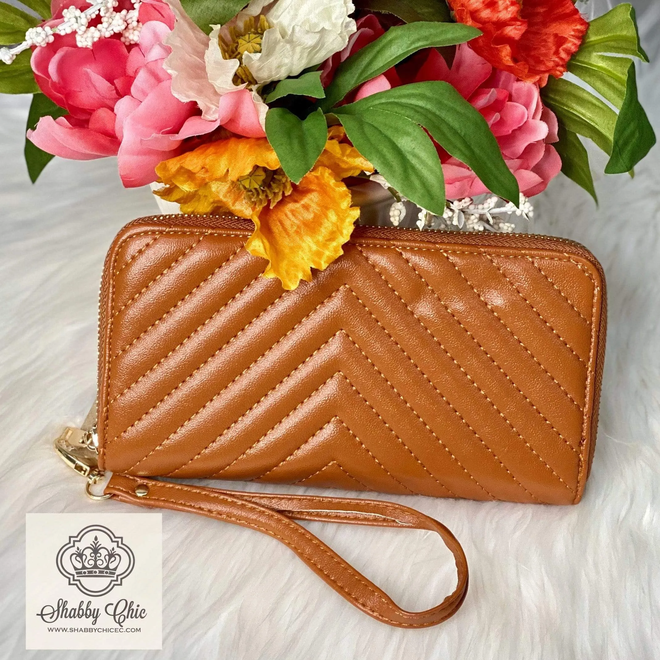 New Tan Quilted Zip Wallet