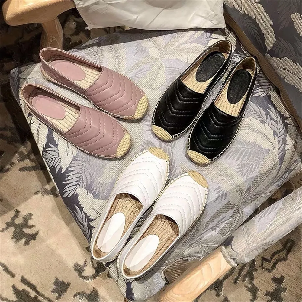 New Women Espadrilles Shoes Flat Genuine Leather Shoes Woman Casual Loafers Top Quality Spring Autumn Big Size 35-41