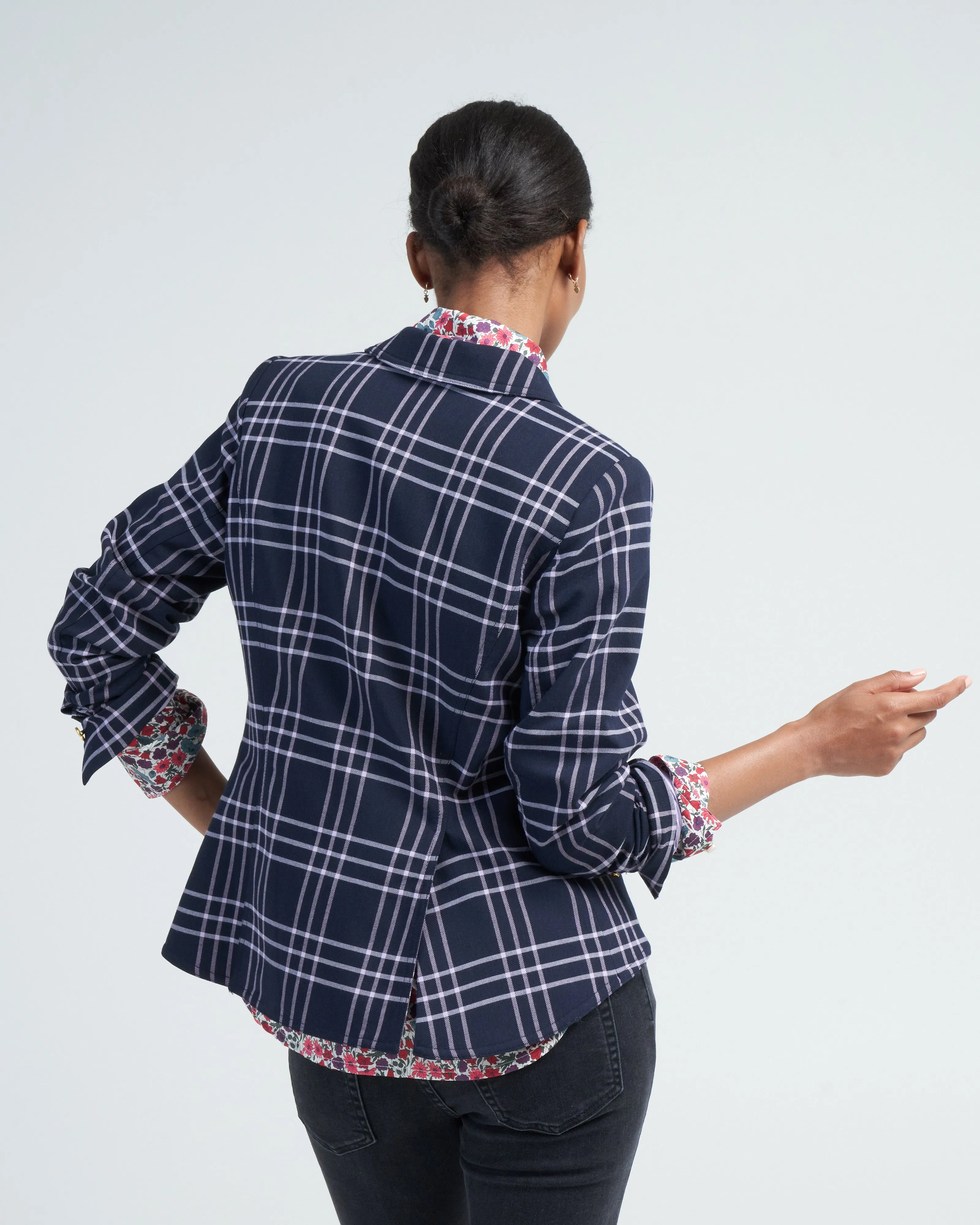 one button blazer - navy lilac grid