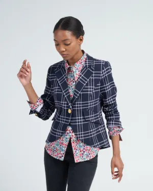 one button blazer - navy lilac grid
