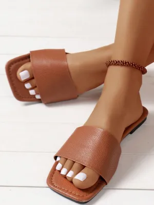 Open Toe Weave Slip On Flats Slouchy Slides