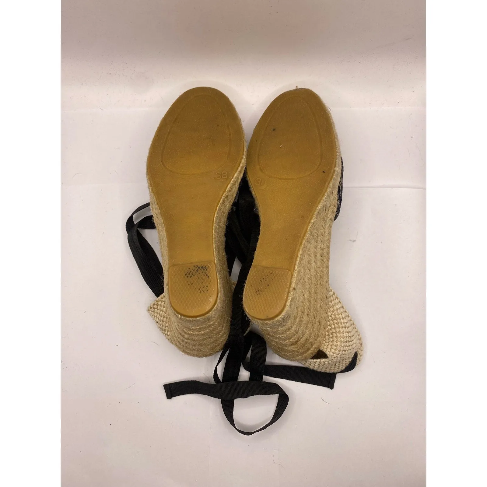Palomitas Navy Lace Wedge Espadrille Black Lace Up Straps Sz 7.5
