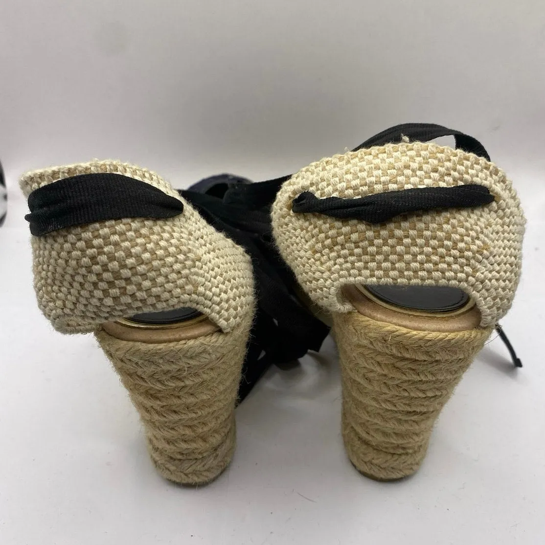 Palomitas Navy Lace Wedge Espadrille Black Lace Up Straps Sz 7.5