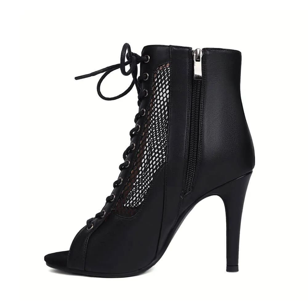 Peep Toe Lace-up Front Mesh Stiletto Heels Boots