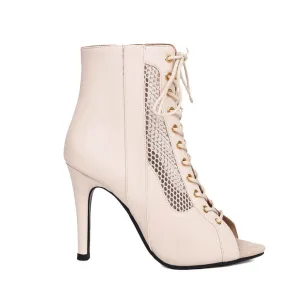 Peep Toe Lace-up Front Mesh Stiletto Heels Boots