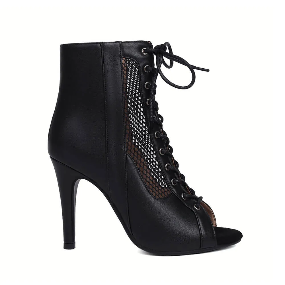 Peep Toe Lace-up Front Mesh Stiletto Heels Boots