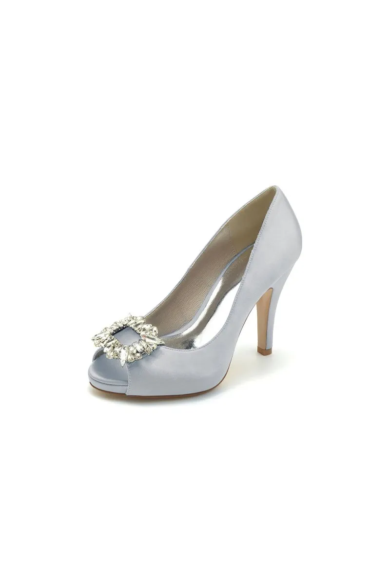 Peep Toe Slip-on Stiletto Heels With Rhinestone