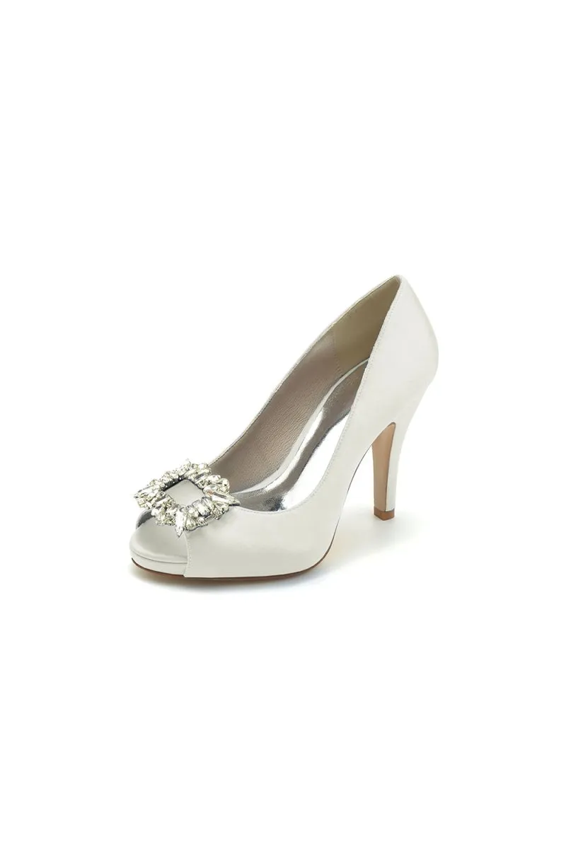 Peep Toe Slip-on Stiletto Heels With Rhinestone
