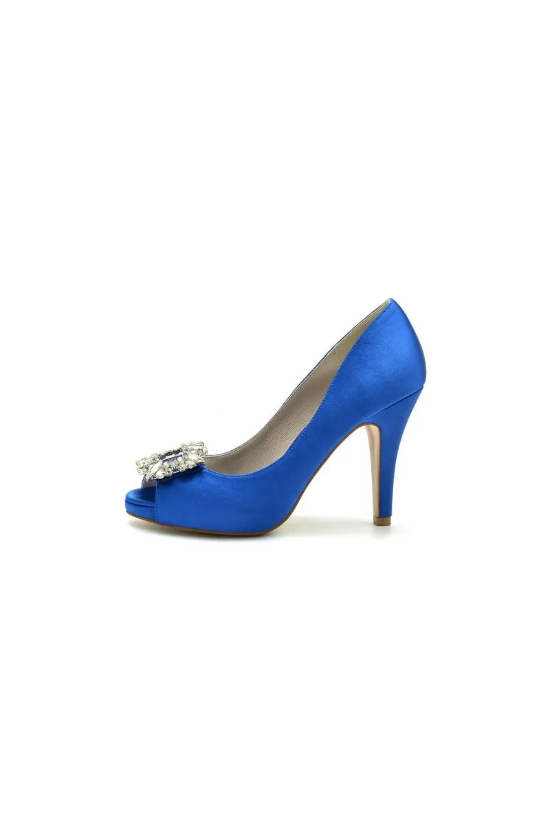 Peep Toe Slip-on Stiletto Heels With Rhinestone