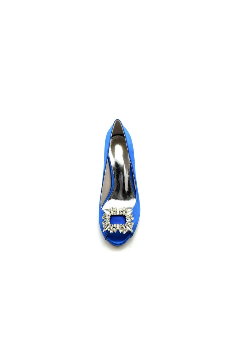 Peep Toe Slip-on Stiletto Heels With Rhinestone