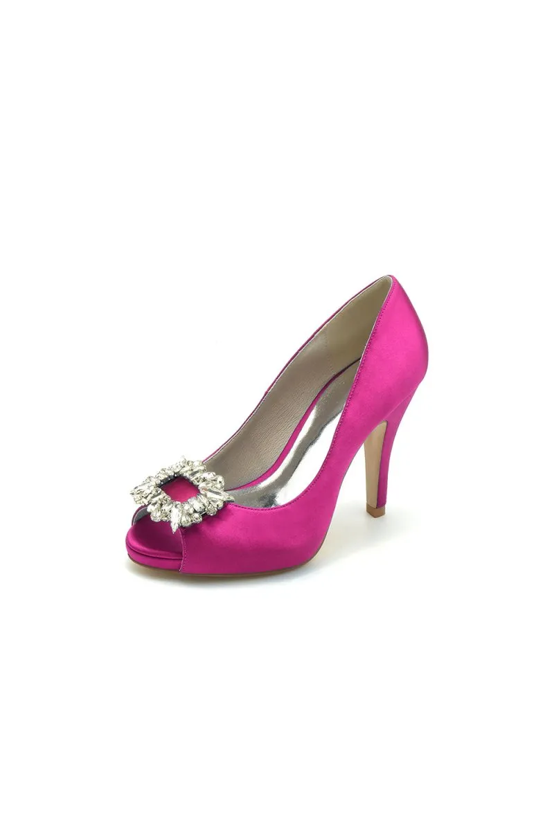 Peep Toe Slip-on Stiletto Heels With Rhinestone