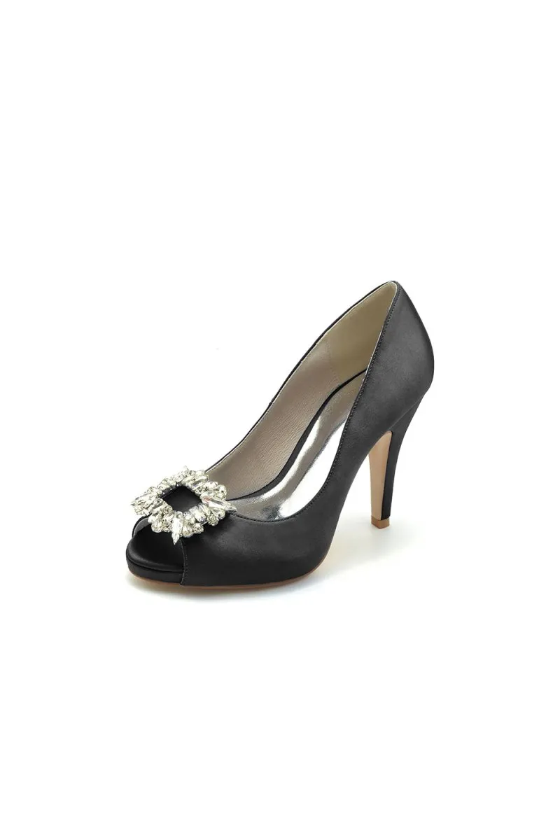Peep Toe Slip-on Stiletto Heels With Rhinestone